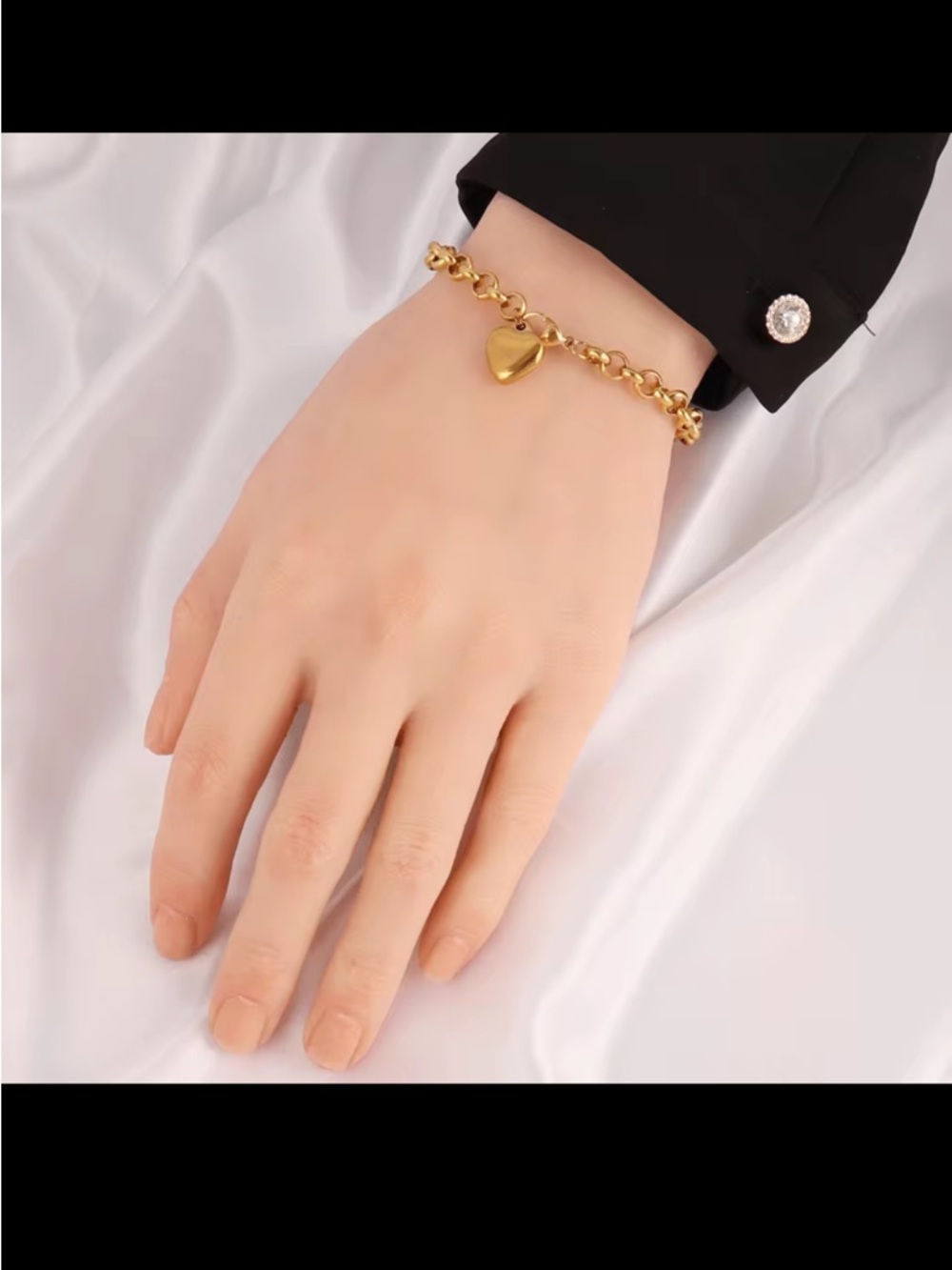 Gold Heart Charm Link Bracelet for Women - Classic Gold Tone